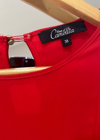 Kırmızı V Yaka Uzun Kollu İpek Bluz - Görsel 3