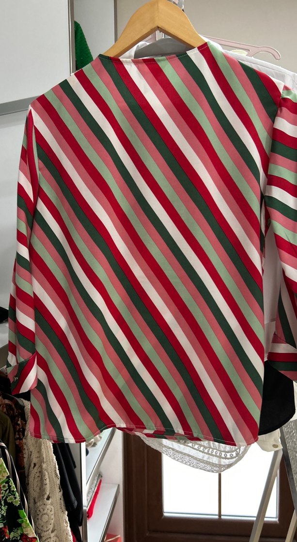 Çizgili Salaş Uzun Kollu Bluz - Görsel 3