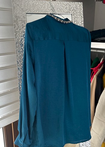 Parlak Turkuaz Kadın Uzun Kollu Gömlek - Görsel 3