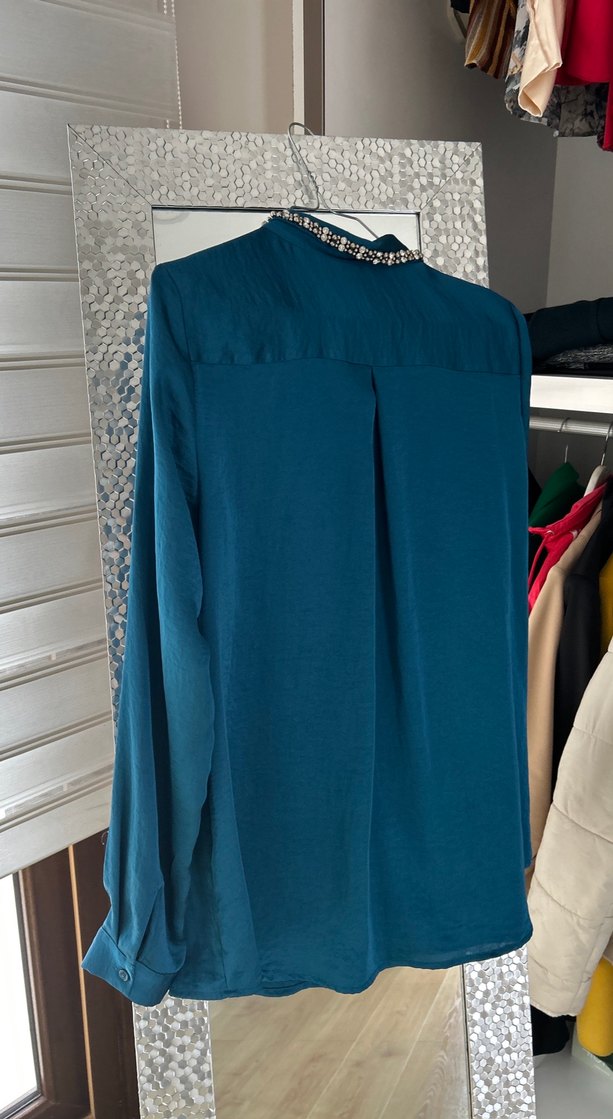 Parlak Turkuaz Kadın Uzun Kollu Gömlek - Görsel 3