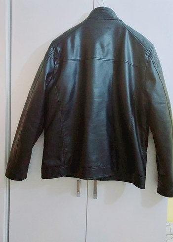 Erkek Siyah Deri Biker Ceket - Görsel 4