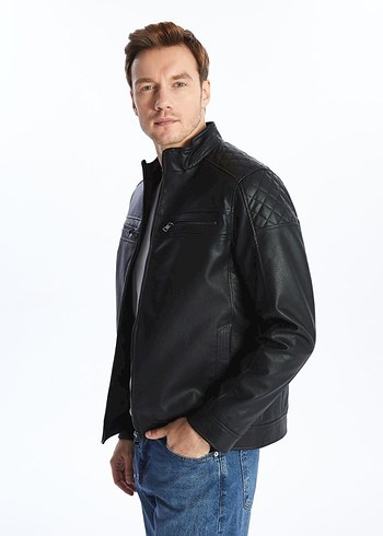 Erkek Siyah Deri Biker Ceket - Görsel 2
