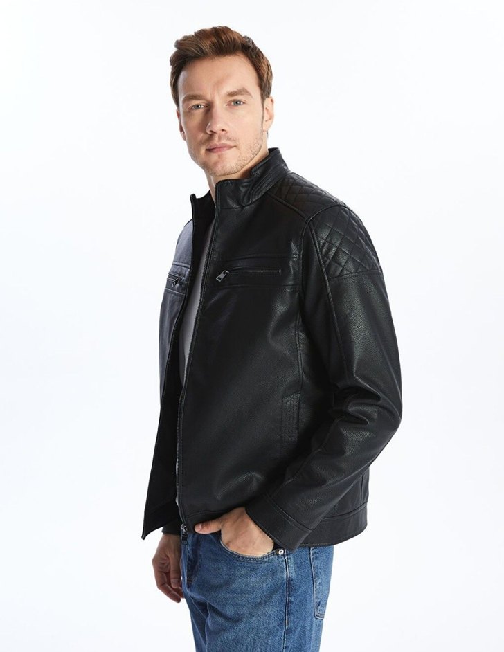 Erkek Siyah Deri Biker Ceket - Görsel 2