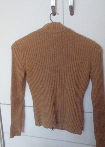 Kahverengi Kadın Örgü Boğazlı Hırka - Görsel 4