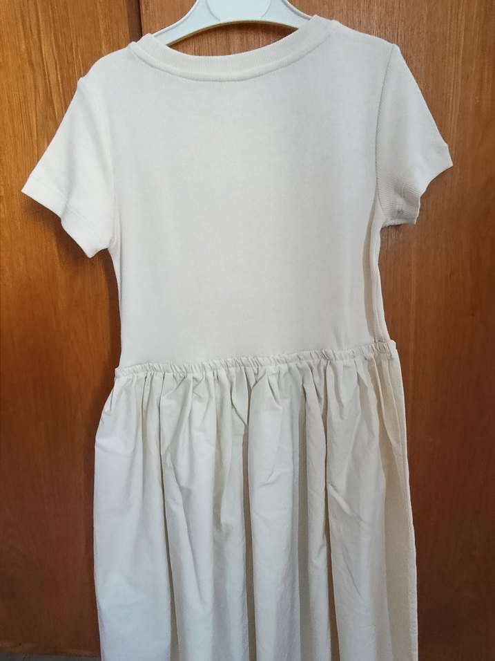 8 yaş Kız Çocuk Beyaz Kısa Kollu Keten Elbise - Görsel 2