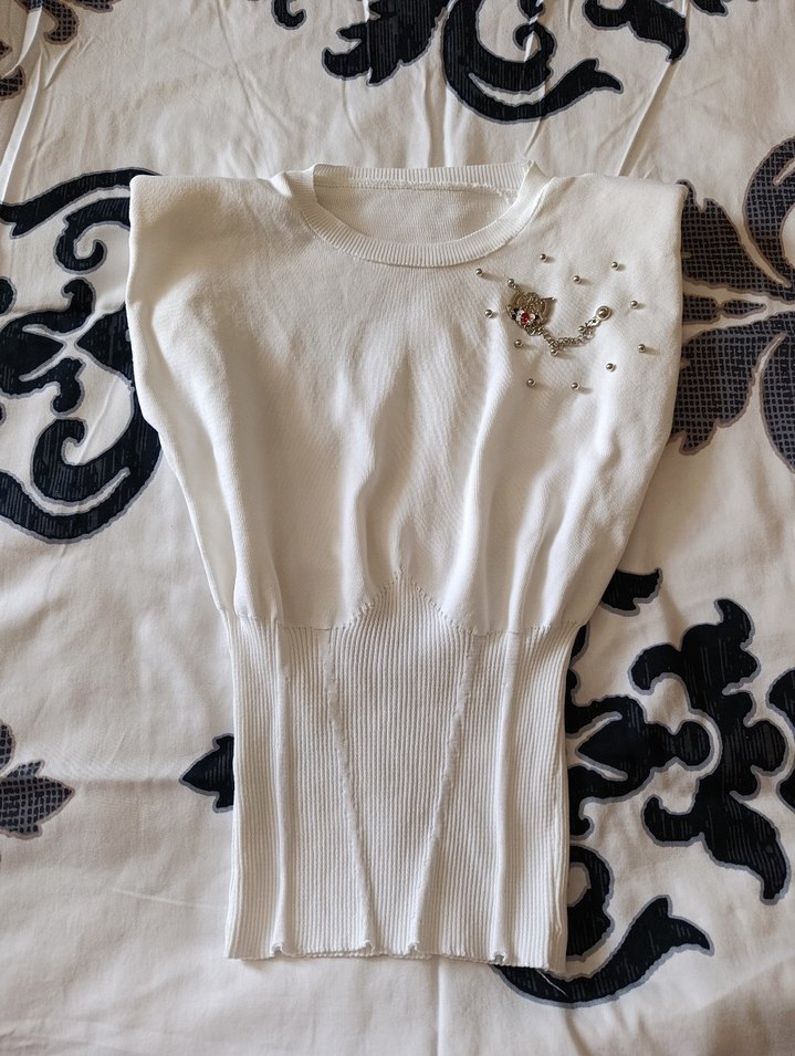 Kadın Beyaz Pamuklu Pilili Triko - Görsel 2