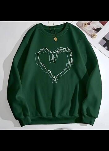 Oversize yeşil 3kalp baskılı sweatshirt 