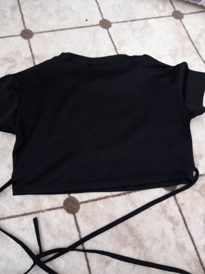 Siyah Strappy Crop Top - Görsel 2