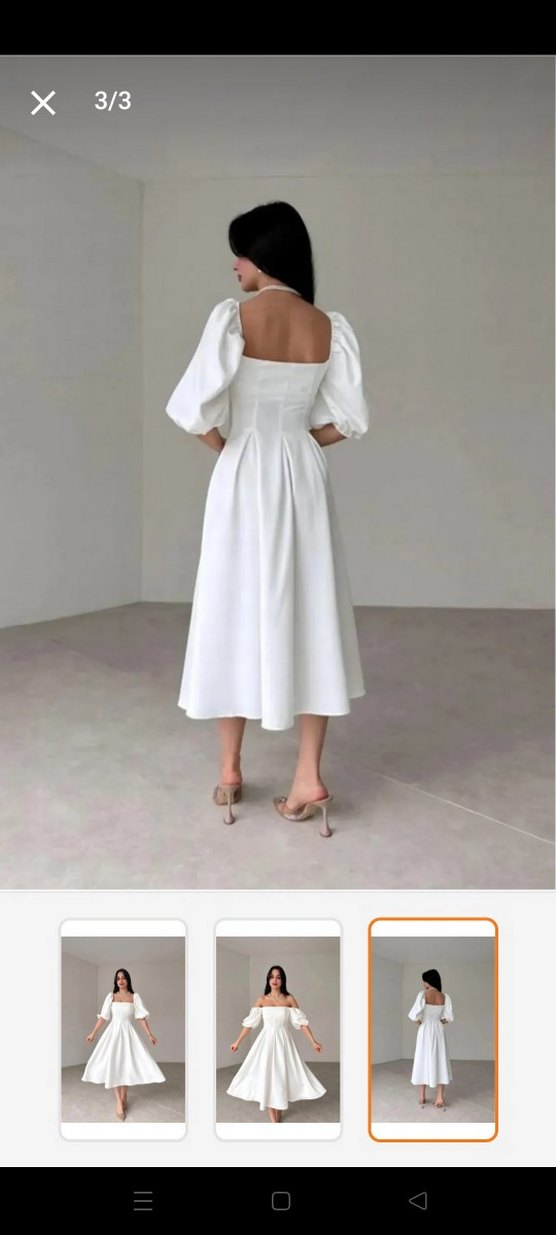 Beyaz Uzun Kollu Salaş Elbise - Görsel 3