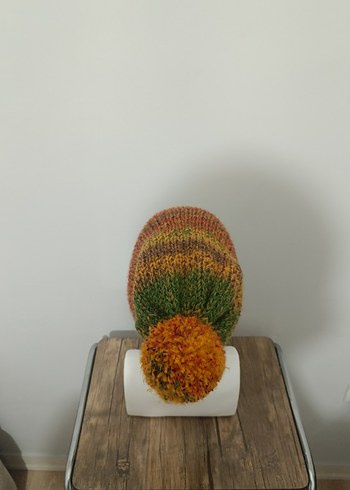 Bohem Tarz Kahverengi Örgü Kadın Bere - Görsel 4