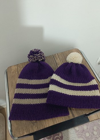 Mor Çizgili Örgü Kadın Bere - Görsel 4