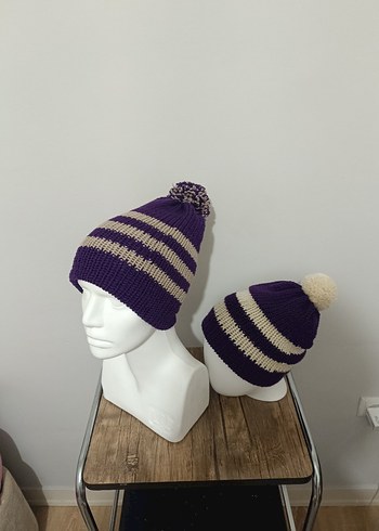 Mor Çizgili Örgü Kadın Bere - Görsel 3