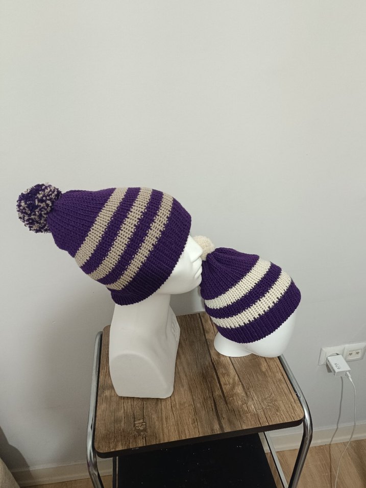 Mor Çizgili Örgü Kadın Bere - Görsel 2