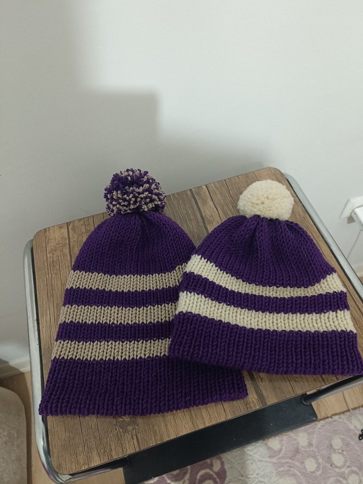 Mor Çizgili Örgü Kadın Bere - Görsel 4