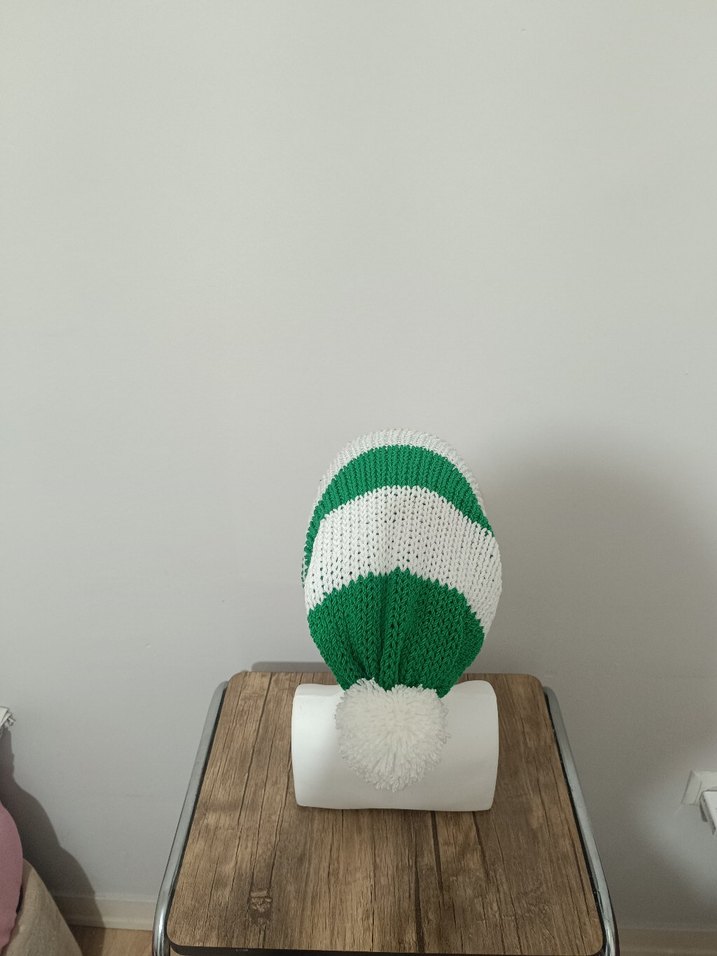 Yeşil Beyaz Çizgili Kadın Örgü Bere - Görsel 4