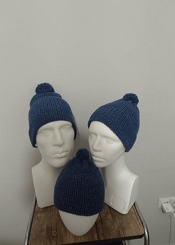 Sade Mavi Örgü Kadın Bere - Görsel 2