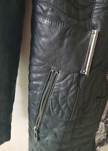 Diğer Siyah Deri Fermuarlı Biker Ceket