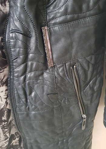 m Beden Siyah Deri Fermuarlı Biker Ceket