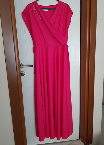 Pembe Drapeli Uzun Kadın Elbise