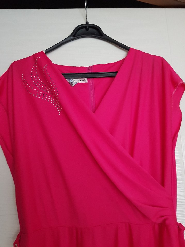 Pembe Drapeli Uzun Kadın Elbise - Görsel 3