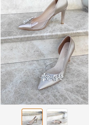 Saten gümüş renk taşlı Stiletto Abiye Ayakkabı