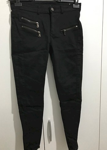 Siyah Fermuarlı Biker Skinny Kot Pantolon