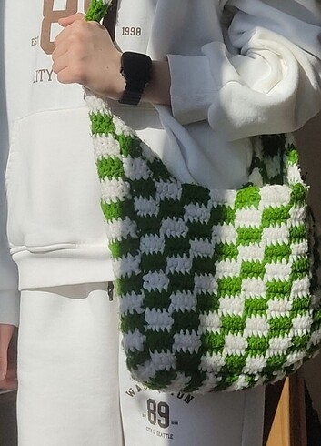 Crochet bag -yesil beyaz kol çantası 