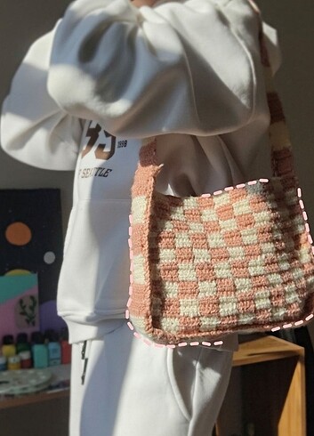 Crochet bag -pembe beyaz tığ işi örgü çanta 