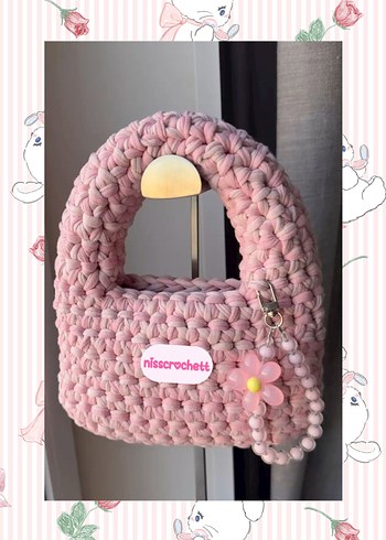 Pembe örgü Pinterest Çanta -penye ip