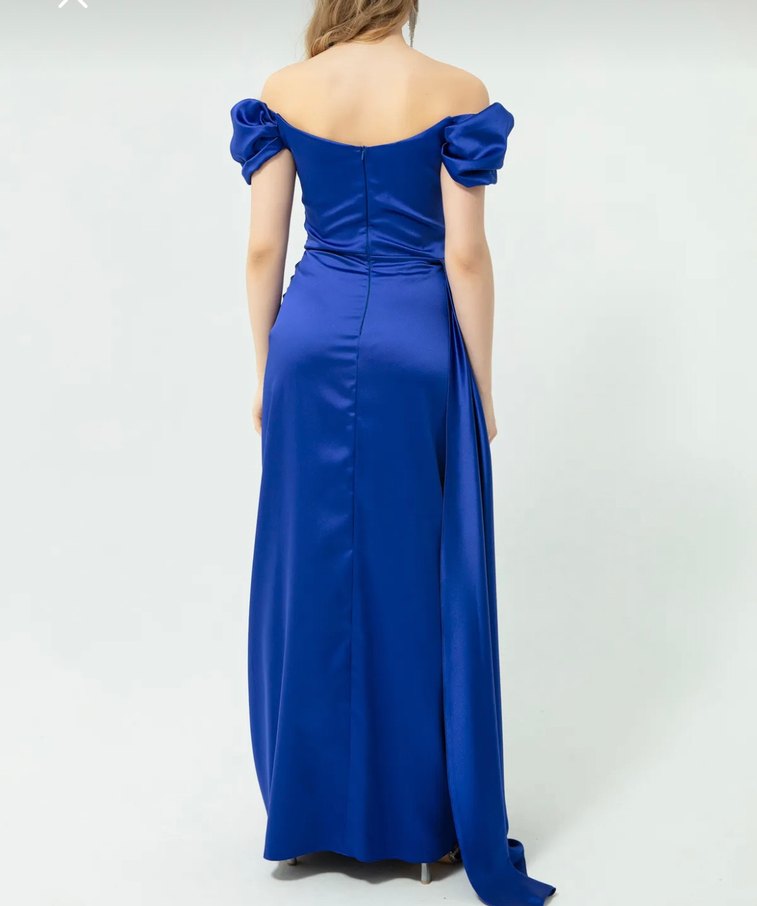 Mavi Drapeli Uzun Abiye Elbise - Görsel 3