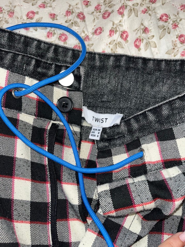 Kadın Bol Kesim Kareli Kumaş Pantolon - Görsel 3