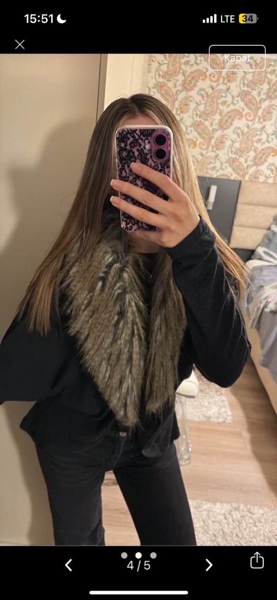 Kürk Detaylı Antrasit Kadın Hırka - Görsel 2