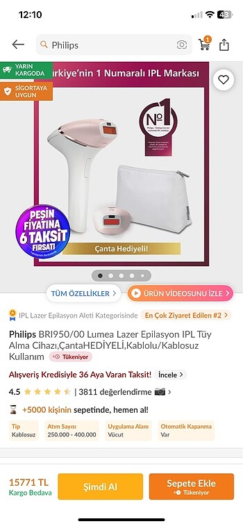 Philips Lumea lazer epilasyon IPL tüy alma cihazı