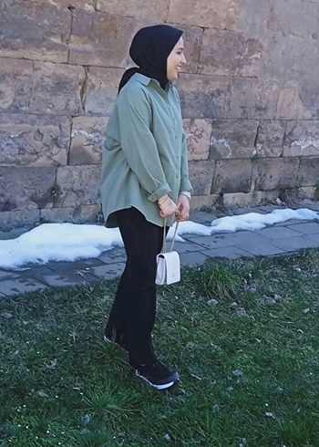 Tesettür haki gömlek - Görsel 3