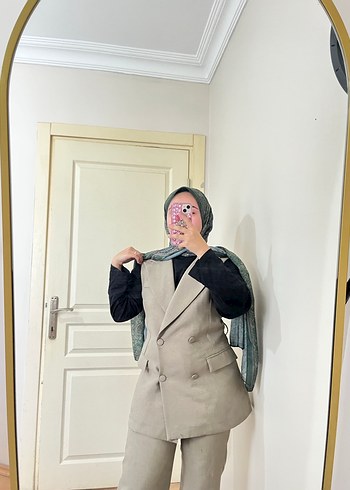 Bej Kadın Keten Blazer Ceket - Görsel 6