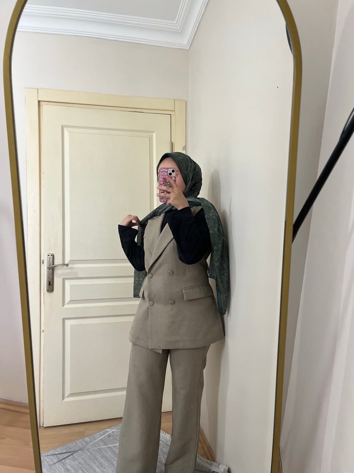 Bej Kadın Keten Blazer Ceket - Görsel 2