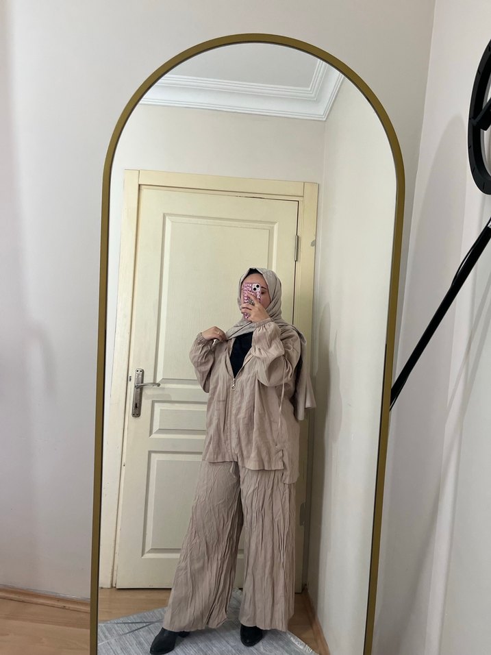 Bej Keten Kadın Takım - Görsel 3