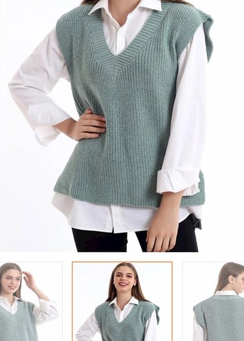 Bohem V Yaka Örgü Kadın Süveter - Görsel 4