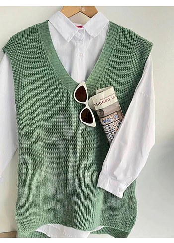 Bohem V Yaka Örgü Kadın Süveter - Görsel 2