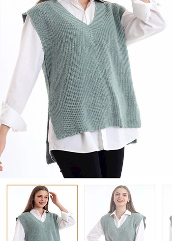 Bohem V Yaka Örgü Kadın Süveter - Görsel 5