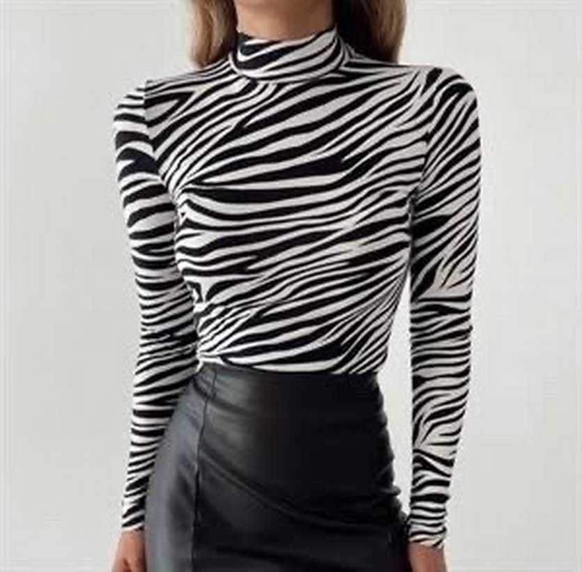 Zebra Desenli Boğazlı Kadın Bluz - Görsel 2