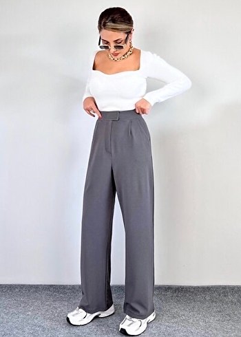 Gri Kadın Midi Pamuk Kumaş Pantolon - Görsel 3