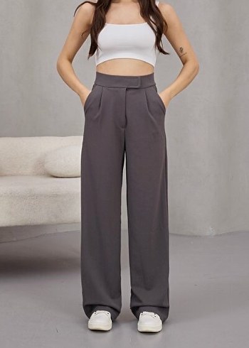 Gri Kadın Midi Pamuk Kumaş Pantolon - Görsel 2