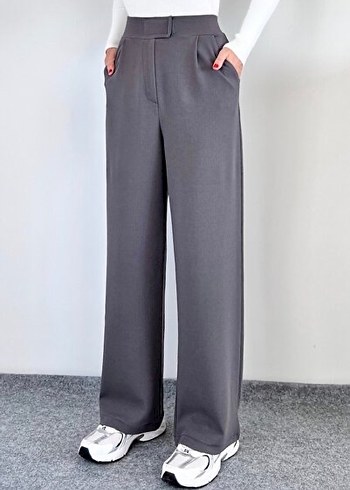 Gri Kadın Midi Pamuk Kumaş Pantolon - Görsel 4