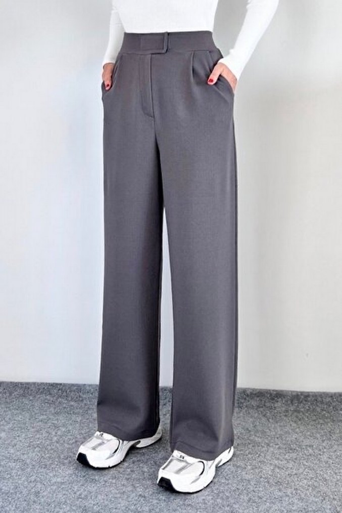 Gri Kadın Midi Pamuk Kumaş Pantolon - Görsel 4