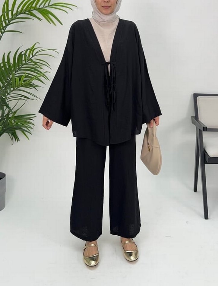 Siyah Uzun Salaş Kadın Kimono - Görsel 2