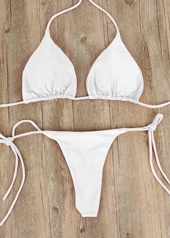 Beyaz Mini Pareolu İpli Kadın Bikini Takımı - Görsel 2