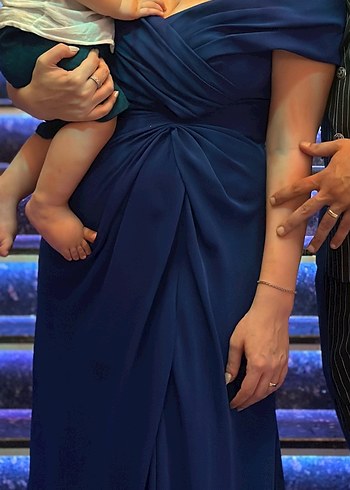 Klasik Şıklık Mavi Straplez Hamile Abiye Elbise - Görsel 2