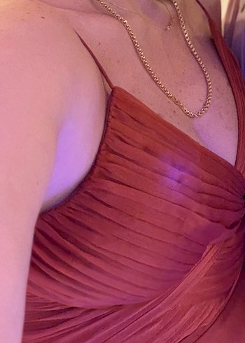 Parlak Kahverengi Drapeli Uzun Abiye Elbise - Görsel 3