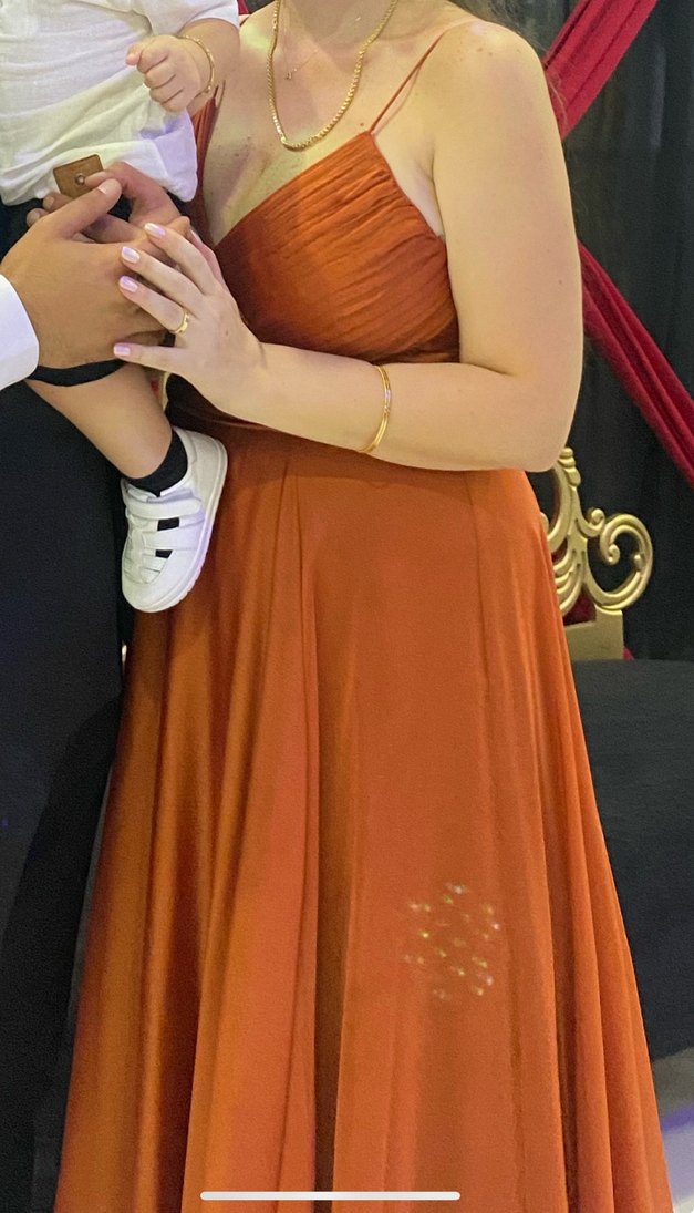 Parlak Kahverengi Drapeli Uzun Abiye Elbise - Görsel 2